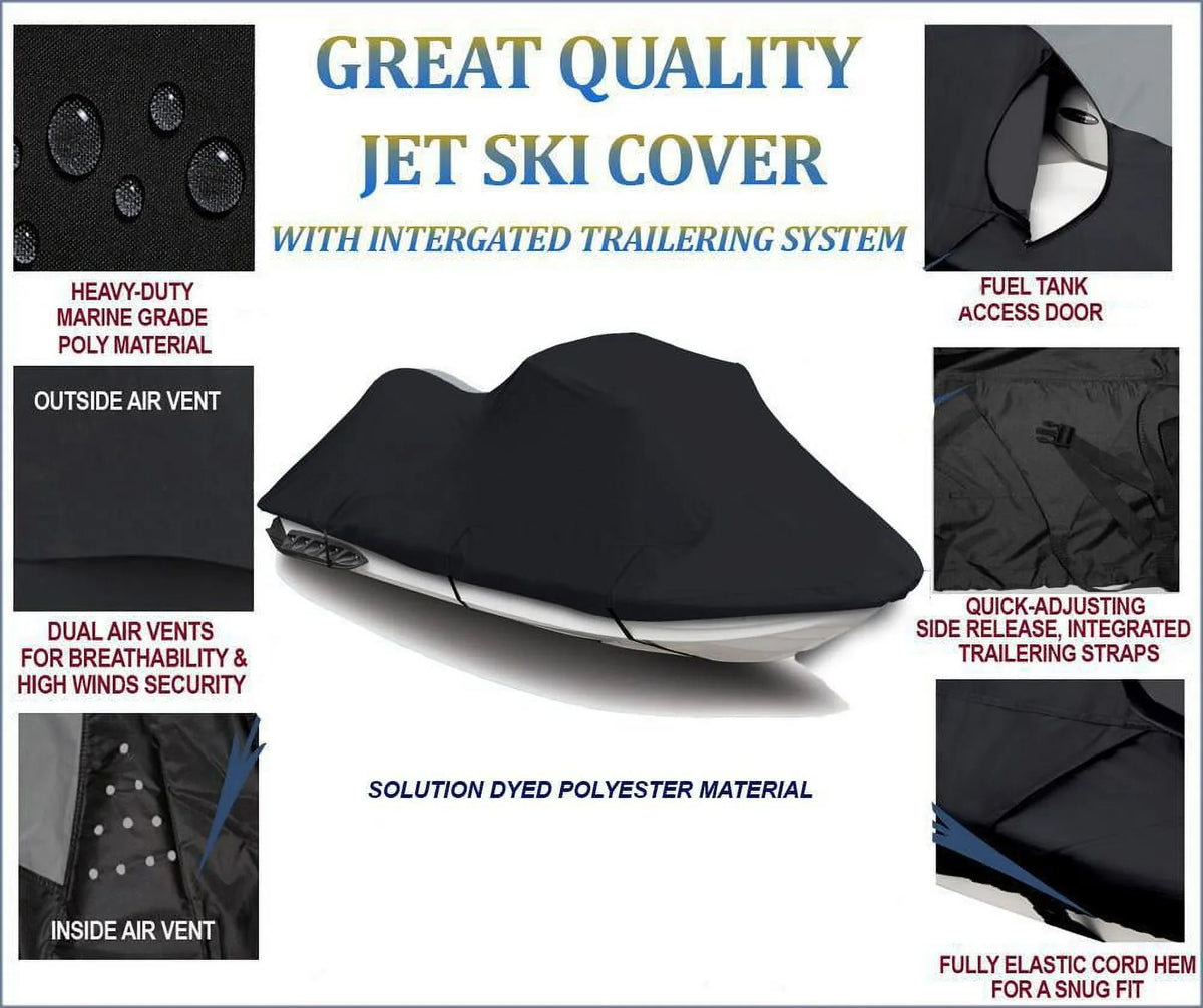 BLACK 600 DENIER JetSki Cover Compatible for Sea Doo Sea-Doo 1996 1997 2000 2002 GTX Jet Ski Watercraft Cover - Exclusive Design