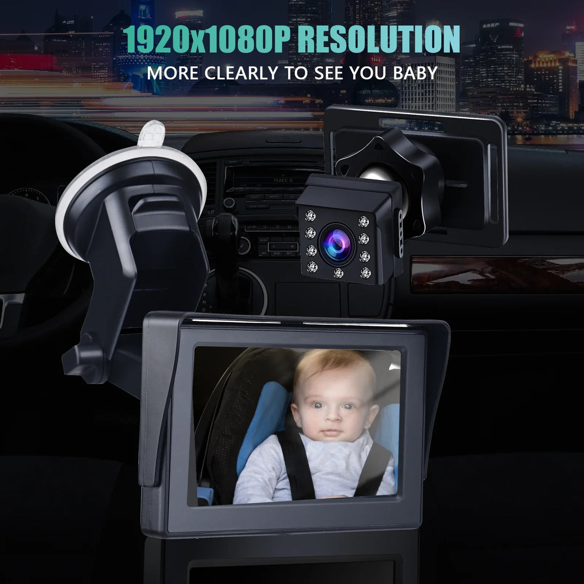 Car Mirror 1080P 4.3 Inch Car Safety Car Seat Mirror Cameras Monitored Mirrors with Wide Crystal Clear View Adjustable Angle Length 5M Long Cable - Exclusive Design