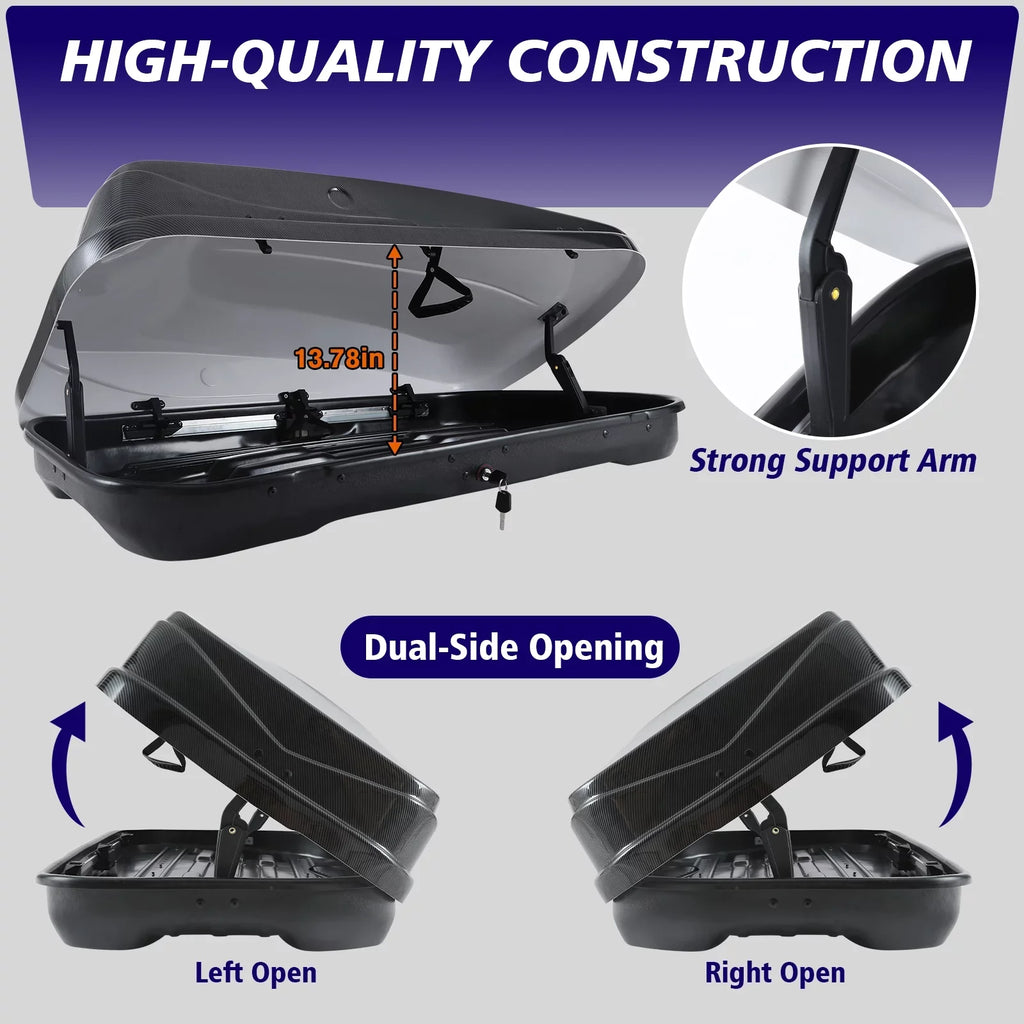 Large Rooftop Cargo Carrier Hard Shell Rooftop Cargo Box with Double Locks, 13 ftÂ³ Waterproof Cargo Box for SUV Rooftop 56.3" L x 30.3" W x 13.8" H, Carbon Fibre Grain
