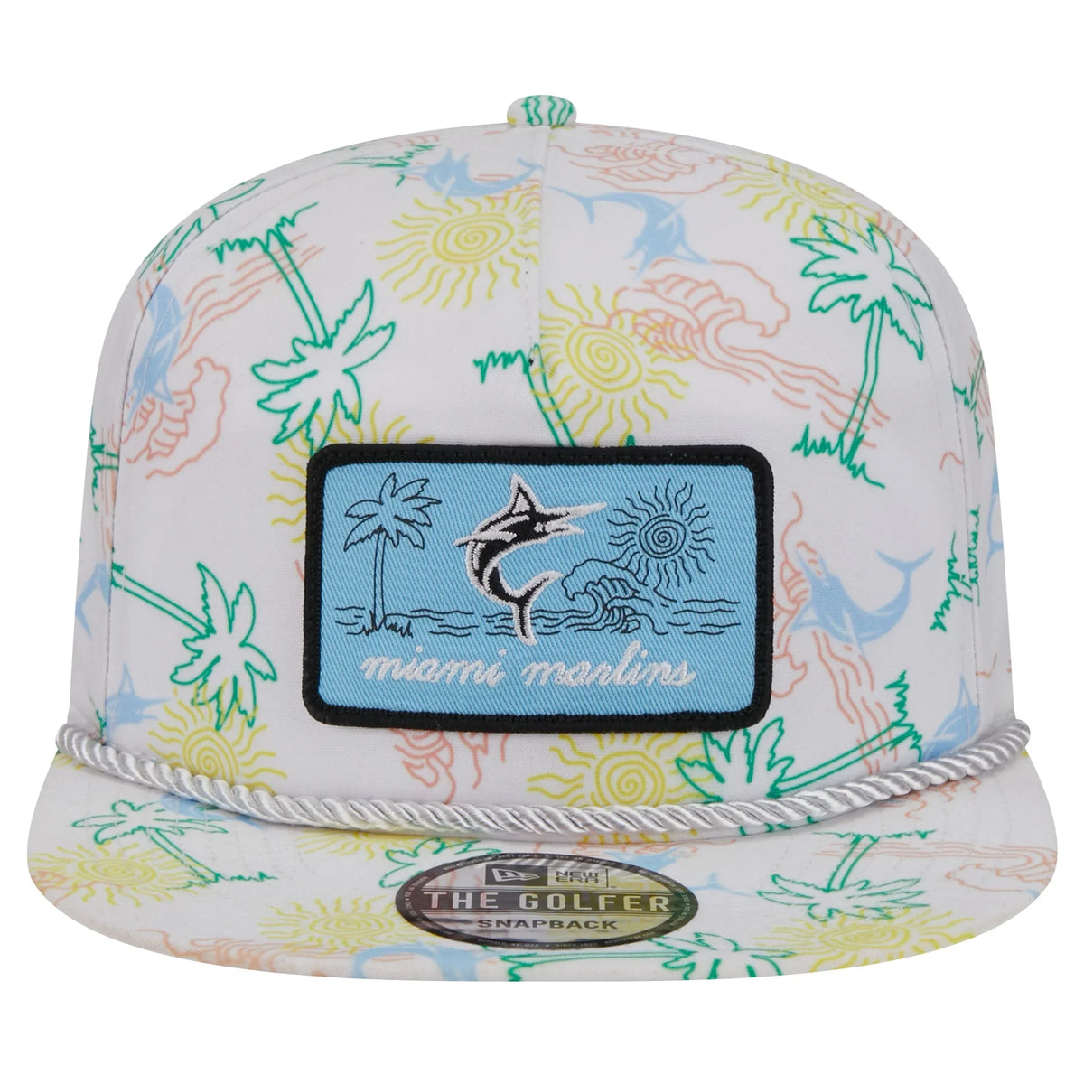 Men's New Era White Miami Marlins Islander Golfer Snapback Hat