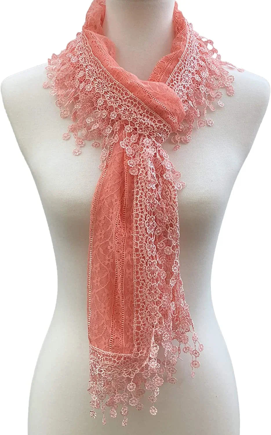 Cindy and Wendy Lightweight Soft Leaf Lace Fringes Scarf shawl for Women Peach Pink - Exclusive Design