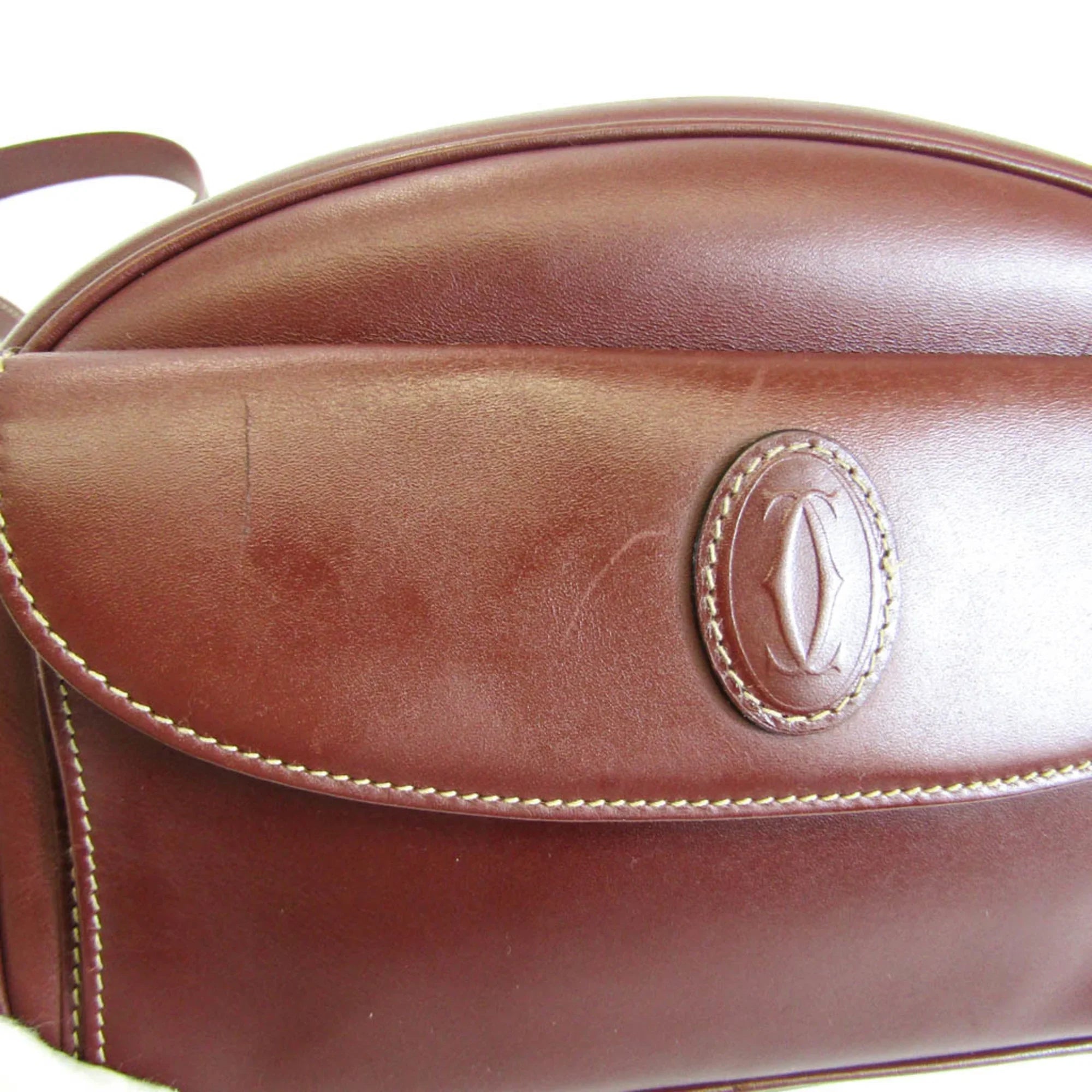 Stylish Pre-Owned Cartier Must Women's Leather Shoulder Bag Bordeaux (Good)