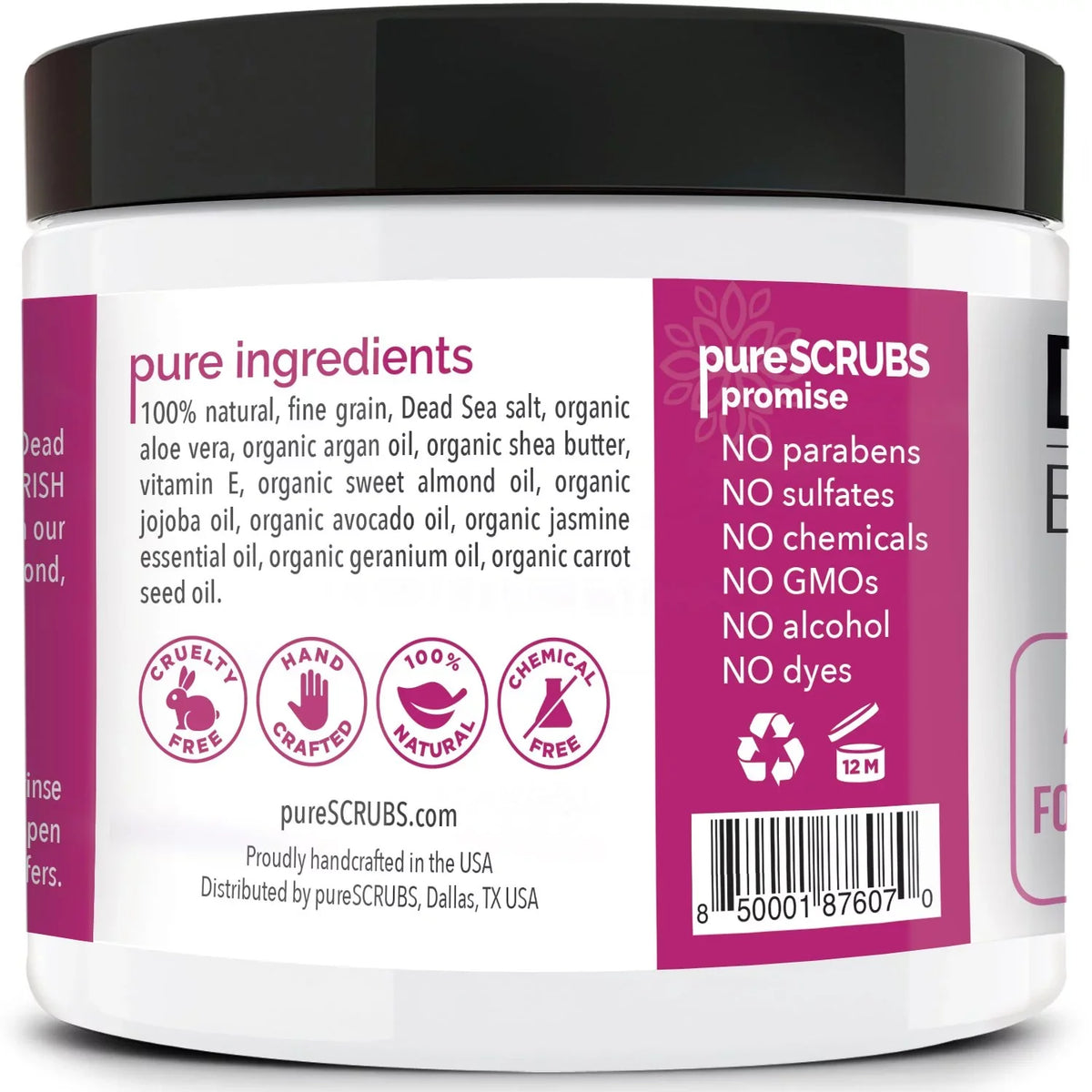 pureSCRUBS Premium Organic Body Scrub Set - Large 16oz JASMINE BODY SCRUB - Pure Dead Sea Salt Infused With Organic Essential Oils & Nutrients + FREE Wooden Spoon, Loofah & Mini Exfoliating Bar Soap - Exclusive Design