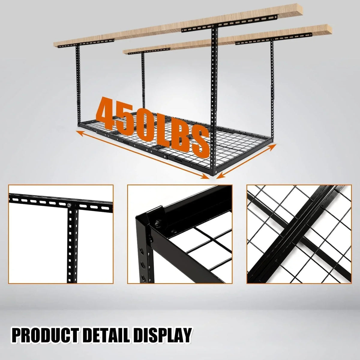 3X6 Overhead Garage Storage Rack Adjustable Ceiling Garage Organization Shelf Ceiling Mounted Storage Racks Steel Black
