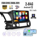 Podofo 2+64G for Honda Civic 2006-2011 Wireless Carplay Android Auto Mirror Link 10'' Touchscreen Car Stereo Radio Android 13 HD 1080P WIFI GPS Hifi FM Bluetooth, AHD Backup Camera - Exclusive Design