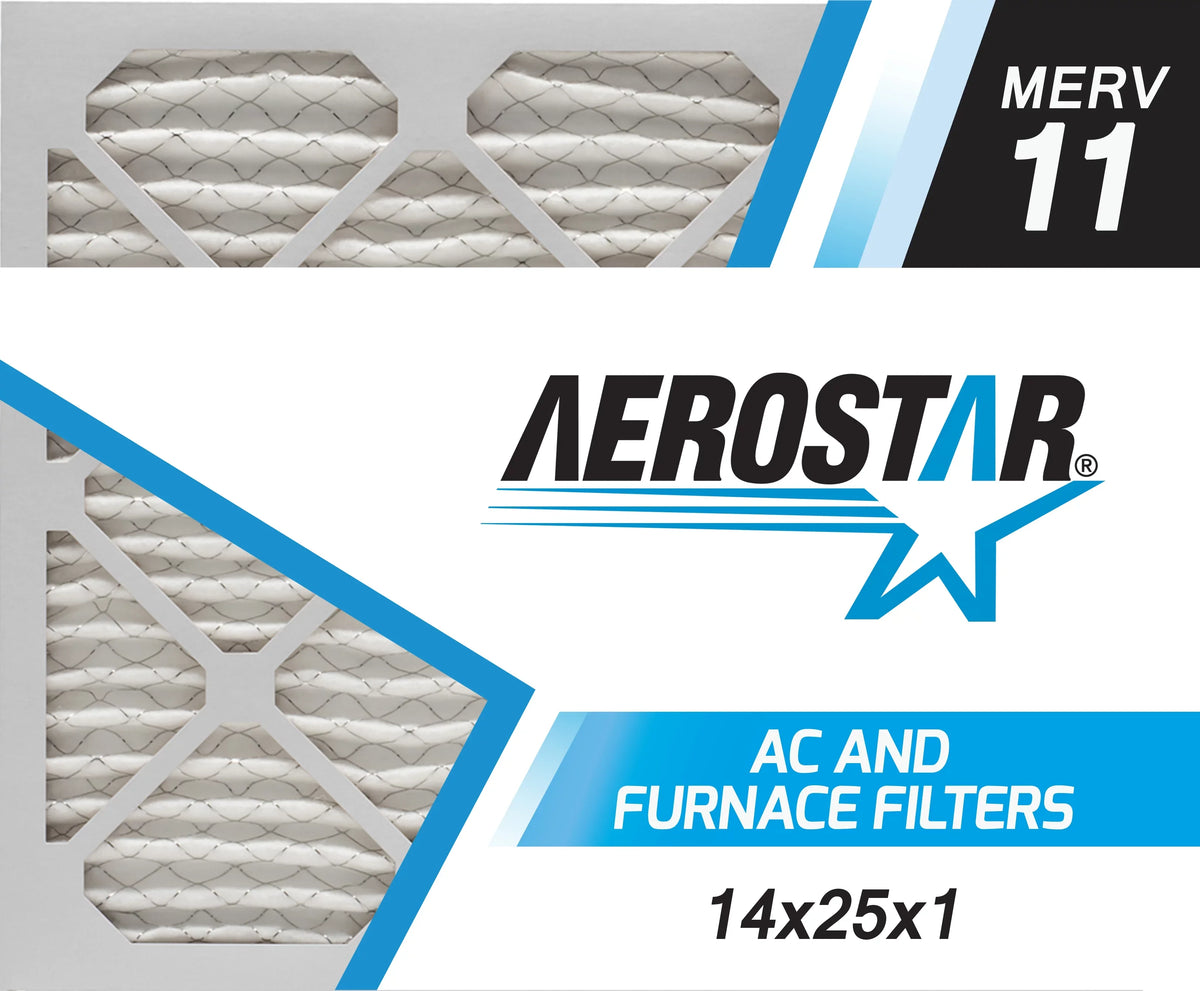 Aerostar 14x25x1 MERV 11 Pleated Air Filter, AC Furnace Air Filter, 2 Pack