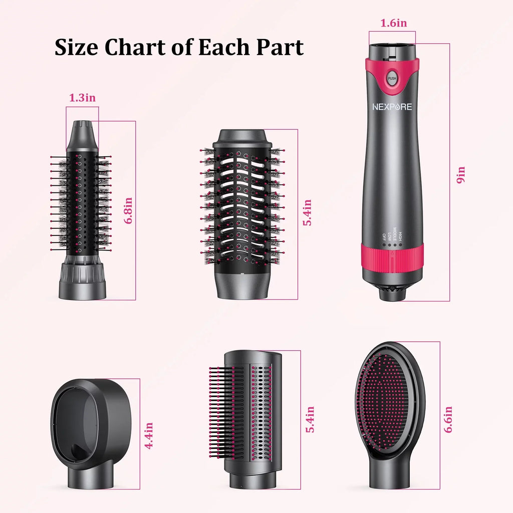 Stylish NEXPURE 5 in 1 Multifunctional Hair Dryer Styling Tool, Detachable Salon 5-in-1 Multi-Head Hot Air Comb,Negative Ion Automatic Suction Hair Curler for Women