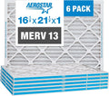 Aerostar 16 1/2x21 1/2x1 MERV 13 Pleated Air Filter, AC Furnace Air Filter, 6-Pack (Actual Size: 16 1/2" x 21 1/2" x 3/4") - Exclusive Design