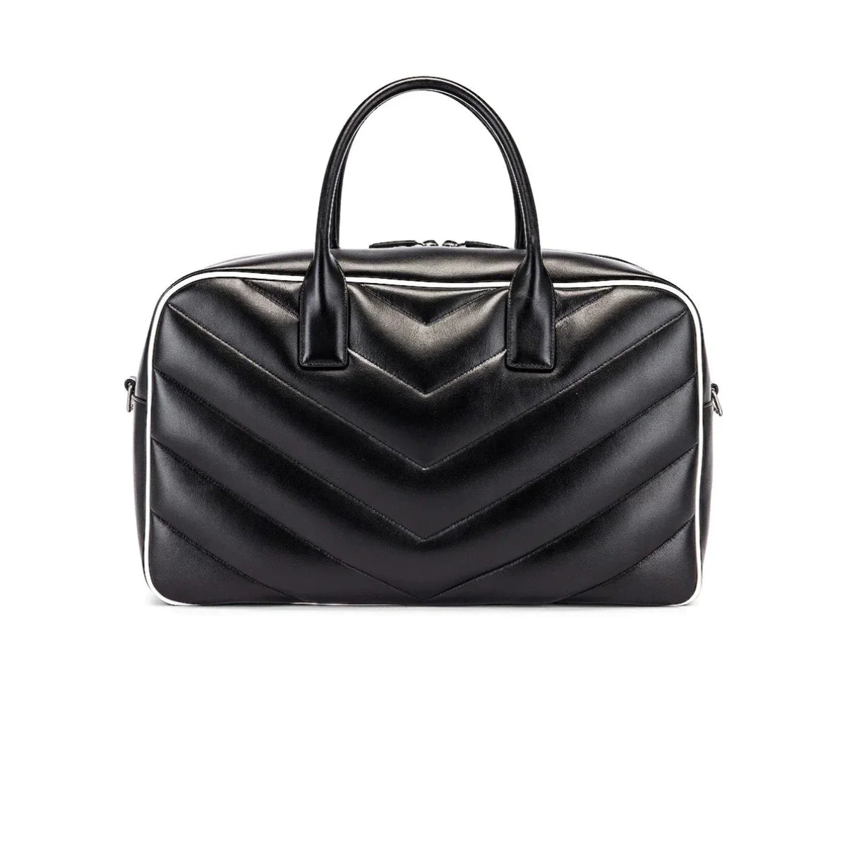 New Saint Laurent Miles Logo Black Calf Leather Duffel Bowling Bag 525145