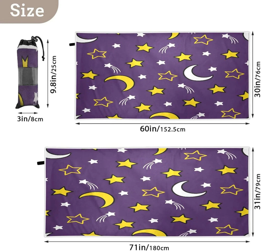 Bestwell Moon and Stars Beach Towel - Lampweight Compact Oversized Travel Towels - Super Absorbent Quick Dry Towel for Swimming Camping Holidayï¼419ï¼