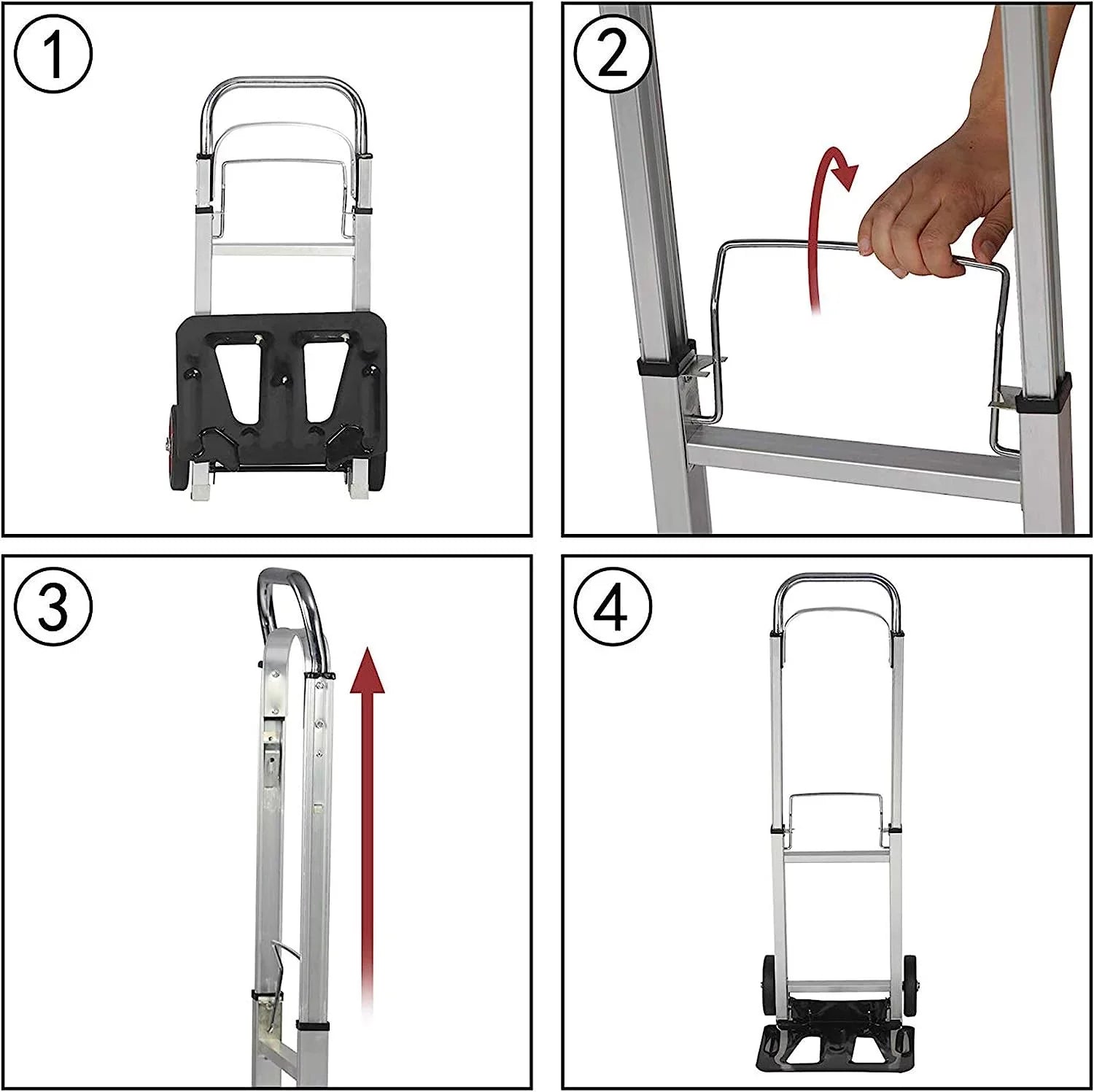 Aluminum Foldable Hand Truck with Telescoping Handle and Rubber Wheels Heavy Duty Compact Luggage Cart Portable Trolley for Travel, Shopping or Industrial - Exclusive Design