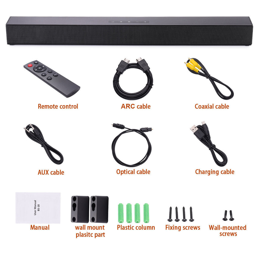 CJC Sound Bars for TV PC Gaming Monitor Sound Bar with Bluetooth 5.0/HDMI ARC/AUX/USB Bass Adjustable Wall Mountable - Exclusive Design