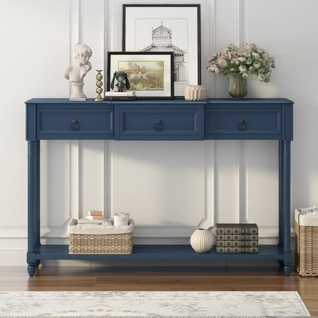 Console Table Sofa Table with Drawers for Entryway with Projecting Drawers and Long Shelf (Antique Navy, OLD SKU: WF189574AAM)