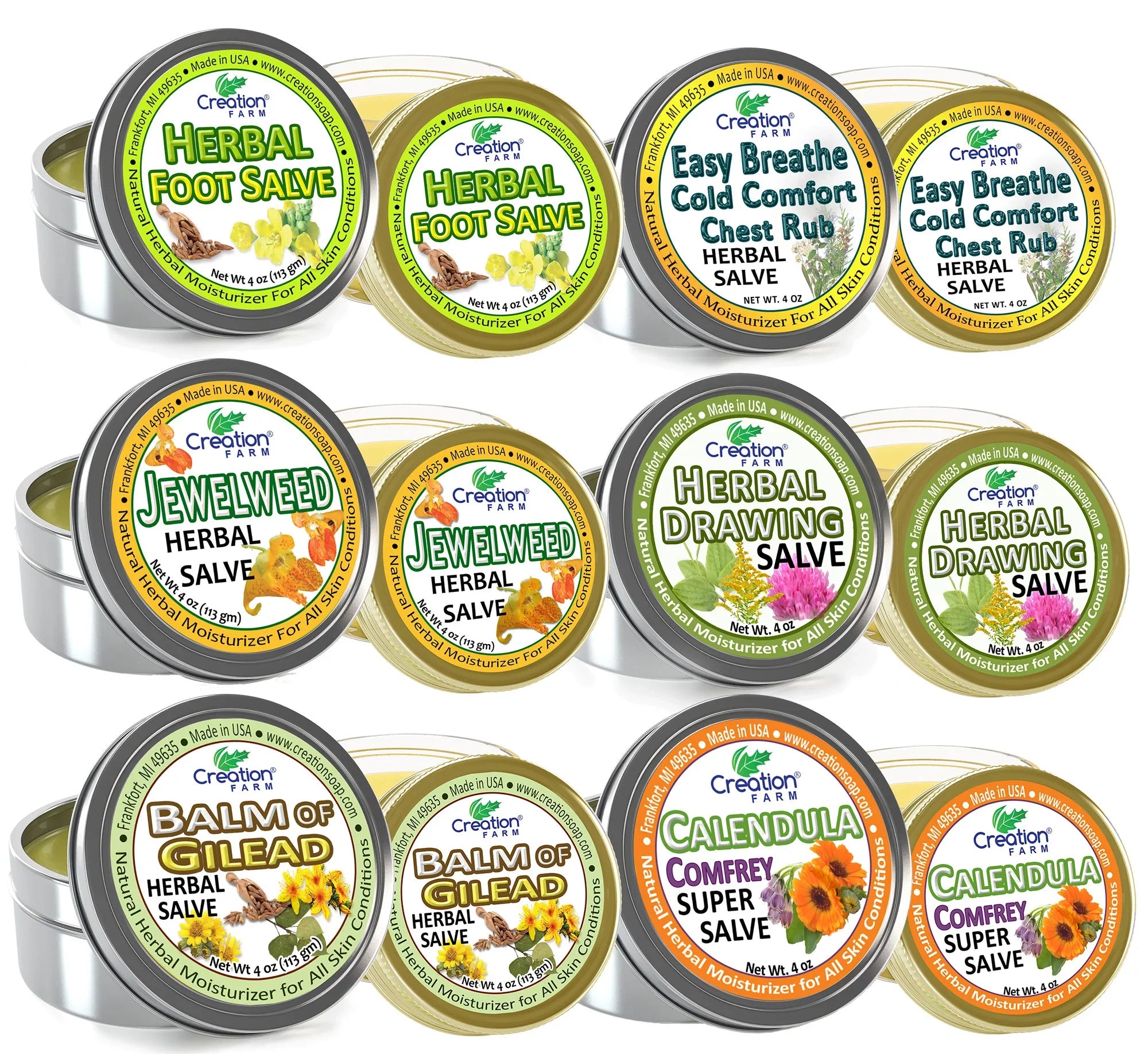 Stylish Calendula Comfrey Salve 4 oz Tin, Herbal Skin Rash Ointment, Wound Treatment Tin 4 oz by Creation Farm