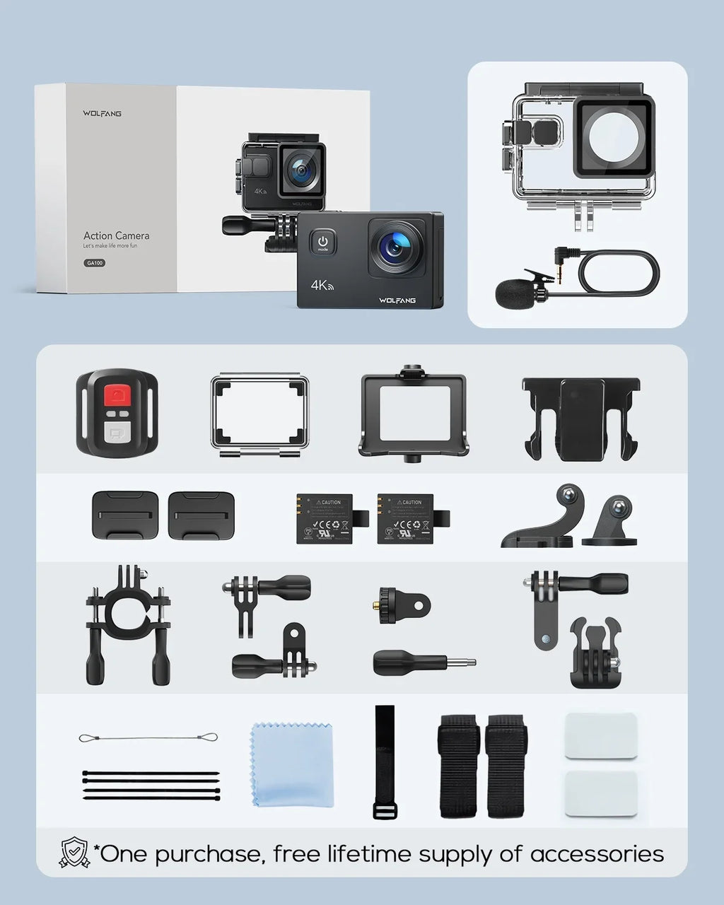 WOLFANG Action Camera 4K 20MP Action Cam Waterproof 40M Underwater Camera EIS Stabilization WiFi Video Camera 170ï¿½