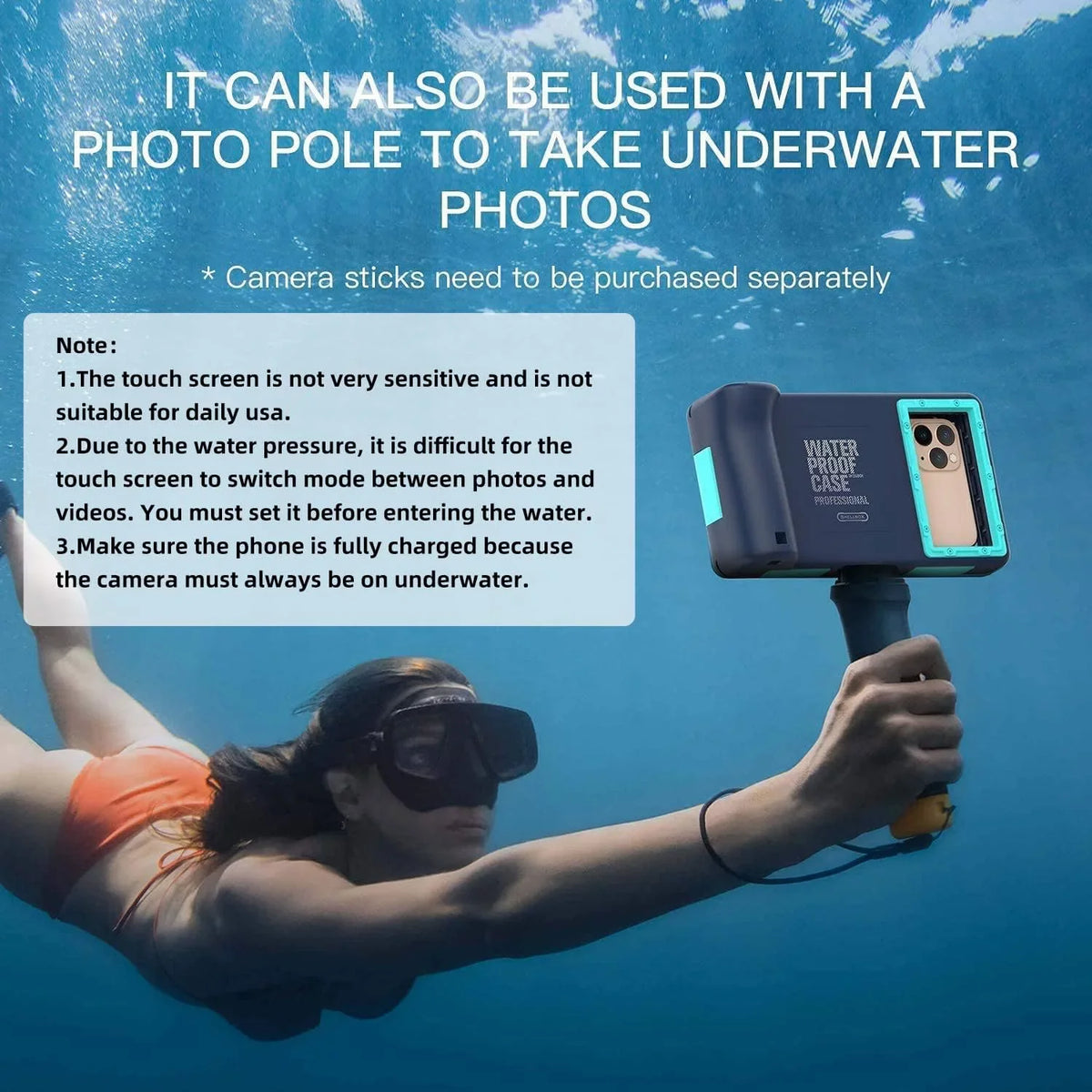 Stylish Waterproof Underwater Snorkeling Phone Case for iPhone 14/13/12/11 Pro Max Mini Xr/X/Xs/Samsung Galaxy Note10/9/8/S10/9/8 Ultra Plus Professional [15m/50ft] Photo Video Diving Cover(Blue)