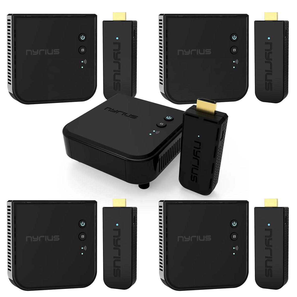 Nyrius Aries Pro Wireless HDMI Transmitter and Receiver to Stream HD 1080p 3D Video from Laptop, PC, Cable, Netflix, YouTube, PS4, Drones, Pro Camera, to HDTV/Projector/Monitor - 5 Pack - Exclusive Design