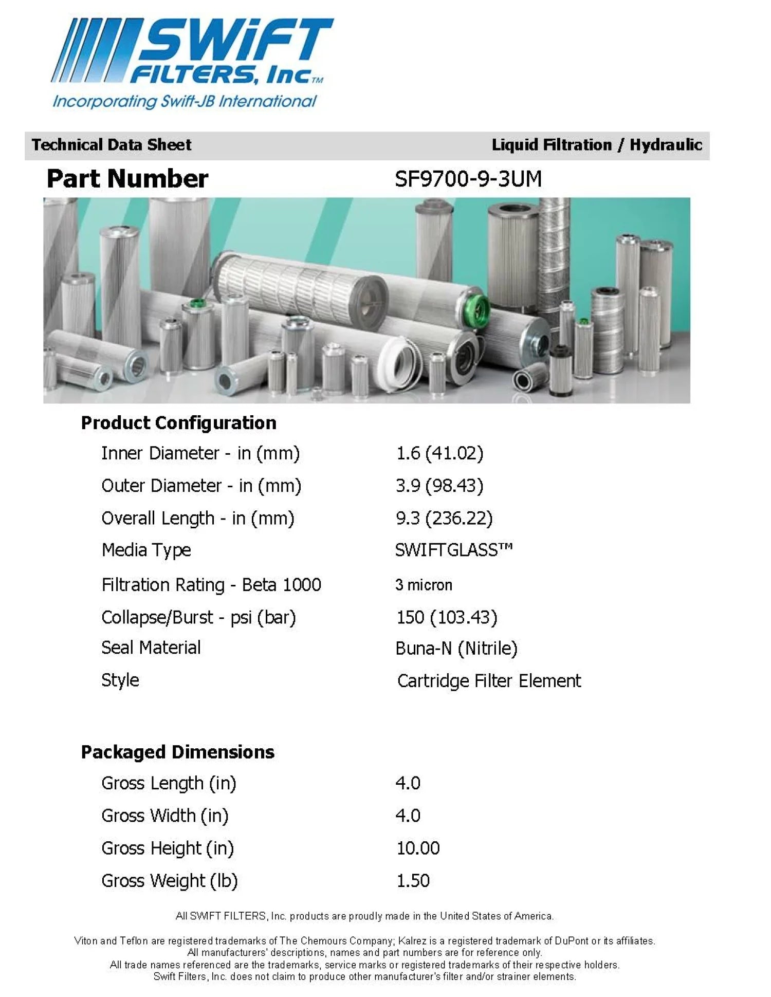 Direct Interchange for FLEETGUARD HF6109 Cartridge Filter Element Microglass 3 Micron