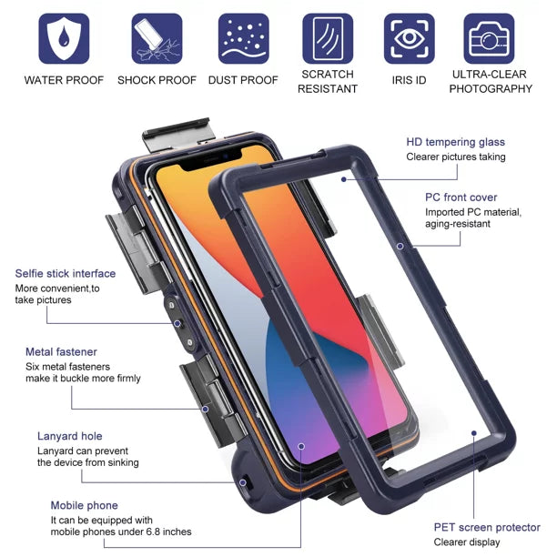 UrbanX Professional [15m/50ft] Swimming Diving Surfing Snorkeling Photo Video Waterproof Protective Case Underwater Housing for Maxwest Astro 5s And all Phones Up to 6.9 Inch LCD with Lanyard - Exclusive Design