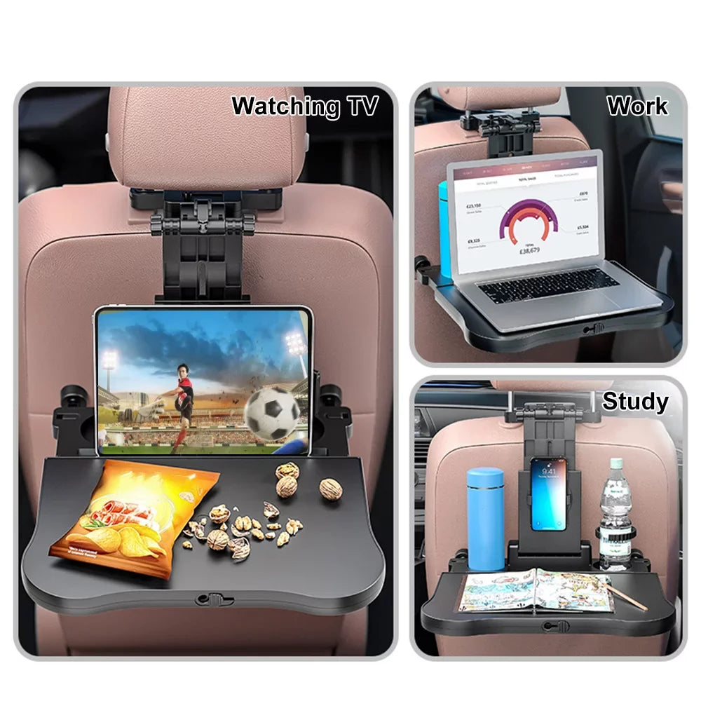 Apexeon Car Seat Table with Phone Holder, Adjustable and Foldable Back Seat Food Tray for Working, Writing, Eatingï¼ Black