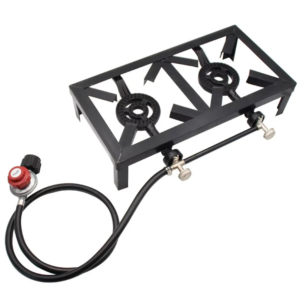 Htovila Propane Gas Double Cast Iron Stove for Patio Camping BBQ Cooking (Standard), Furnace for Excursions - Exclusive Design