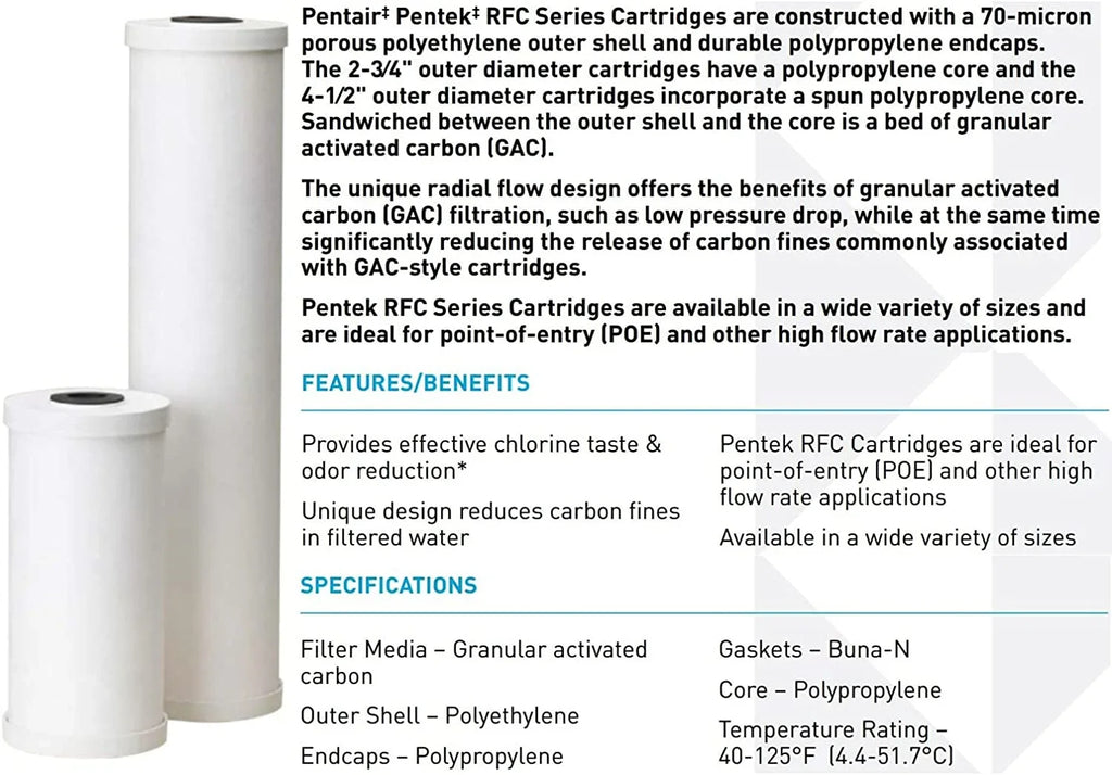 Pentair Pentek RFC-20BB Big Blue Carbon Water Filter 20-Inch Whole House Heavy Duty Radial Flow Carbon Replacement Cartridge with Granular Activated Carbon (GAC) Filter 20" x 4.5&#