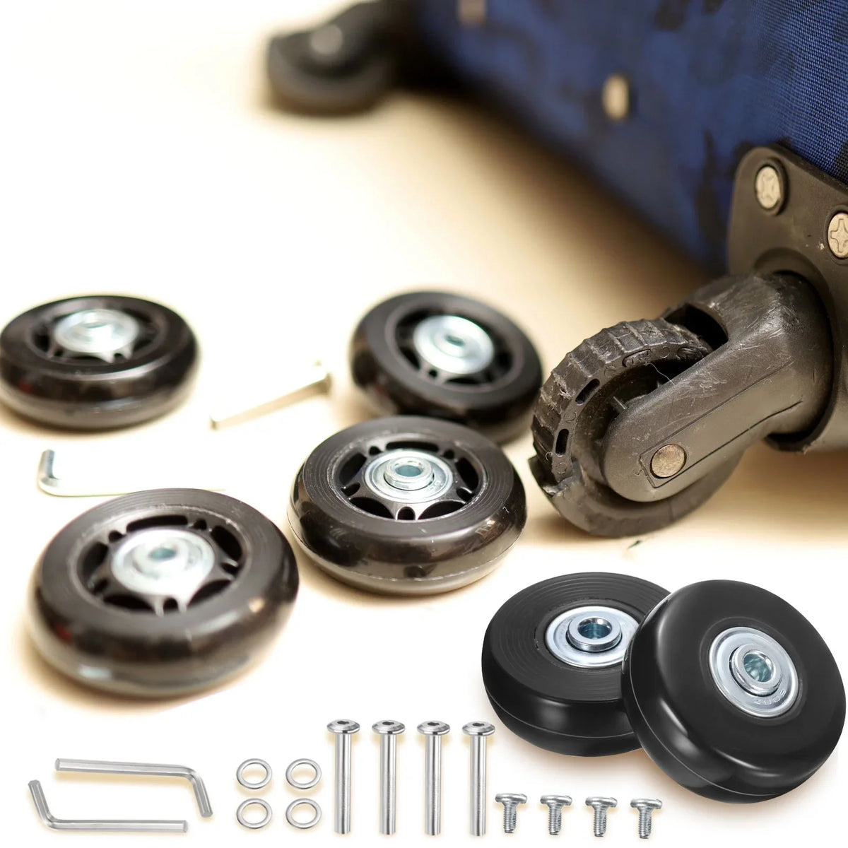 Uxcell Luggage Wheels Replacement 51 x 17 mm/2" x 0.7" for Suitcase, Black, 2 Set - Exclusive Design