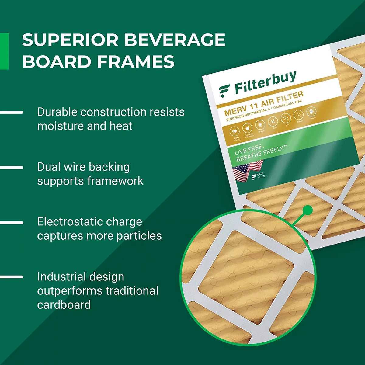Filterbuy 17x21x1 MERV 11 Pleated HVAC AC Furnace Air Filters (6-Pack) - Exclusive Design