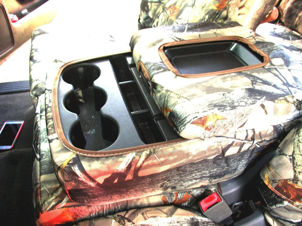 Stylish C1141 2014-2019 Chevy Silverado Front 40/20/40 Split Bench Seat with Opening Center Console and Non Opening 20 Section Seat Bottom. In Camo Endura