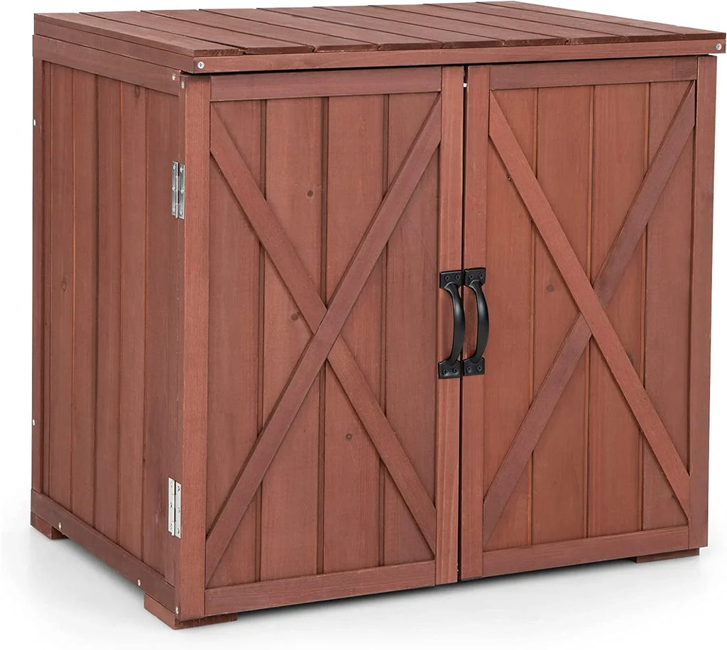 30" Outdoor Storage Box, Wooden Storage Deck Box W/Spacious Inner Space & Countertop, Tool Storage Cabinet for Backyard Garden Porch, Easy Assembly, 30" x 22" x 28.5" (Brown) - Exclusive Design