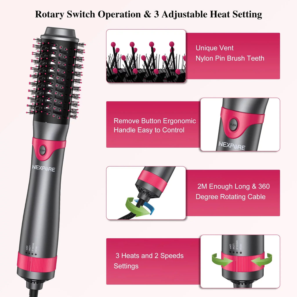 Stylish NEXPURE 5 in 1 Multifunctional Hair Dryer Styling Tool, Detachable Salon 5-in-1 Multi-Head Hot Air Comb,Negative Ion Automatic Suction Hair Curler for Women