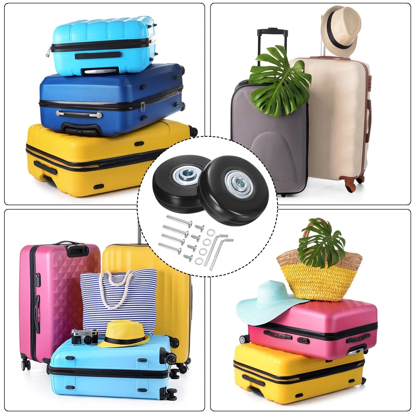 Uxcell Luggage Wheels Replacement 51 x 17 mm/2" x 0.7" for Suitcase, Black, 2 Set - Exclusive Design