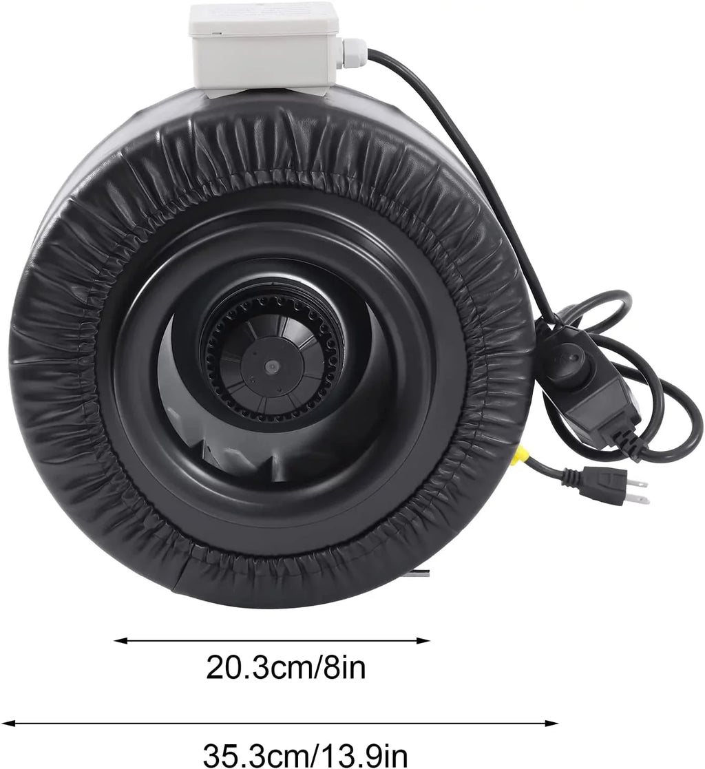 FETCOI Grow Tent Fan 8 Inch Inline Fan Industrial Grade Duct Exhaust Fan Combinable with HEPA Filter & Carbon Filter Powerful Booster Fanwith Speed Controller - Exclusive Design