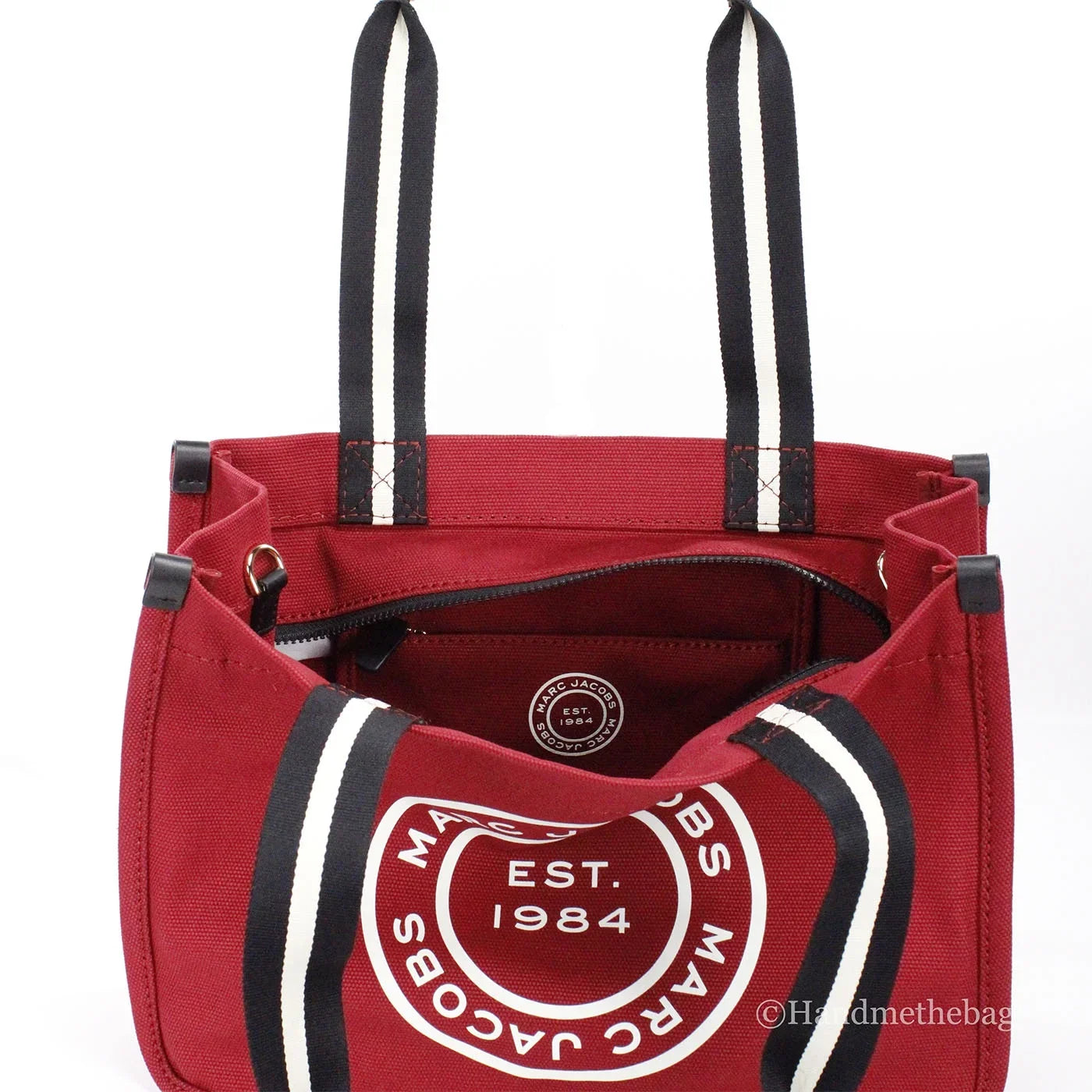 Marc Jacobs Medium Savvy Red Canvas Fabric Shoulder Convertible Tote Purse Bag - Exclusive Design