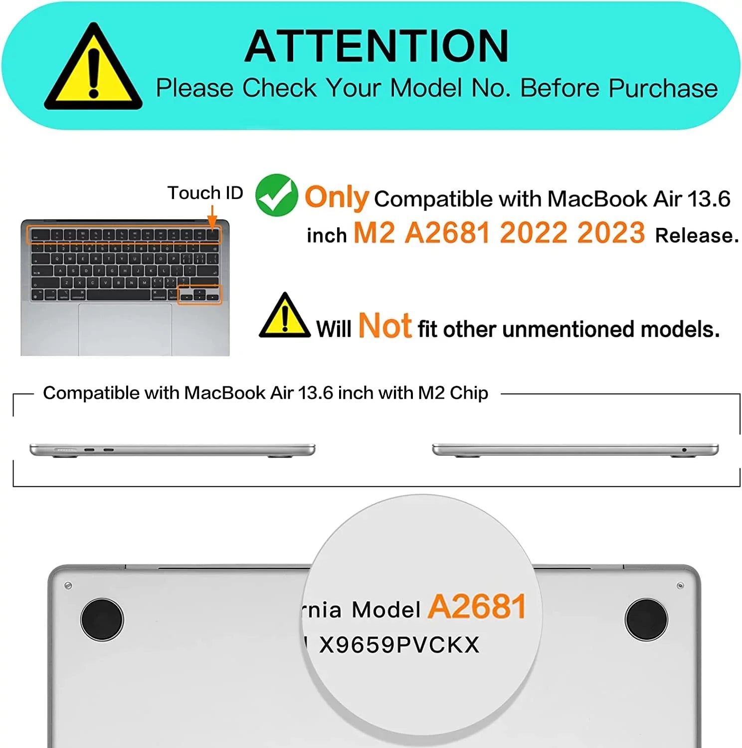Compatible with Air 13.6 inch Case 2022 2023 Release A2681 M2 Chip Touch ID, Hard Shell