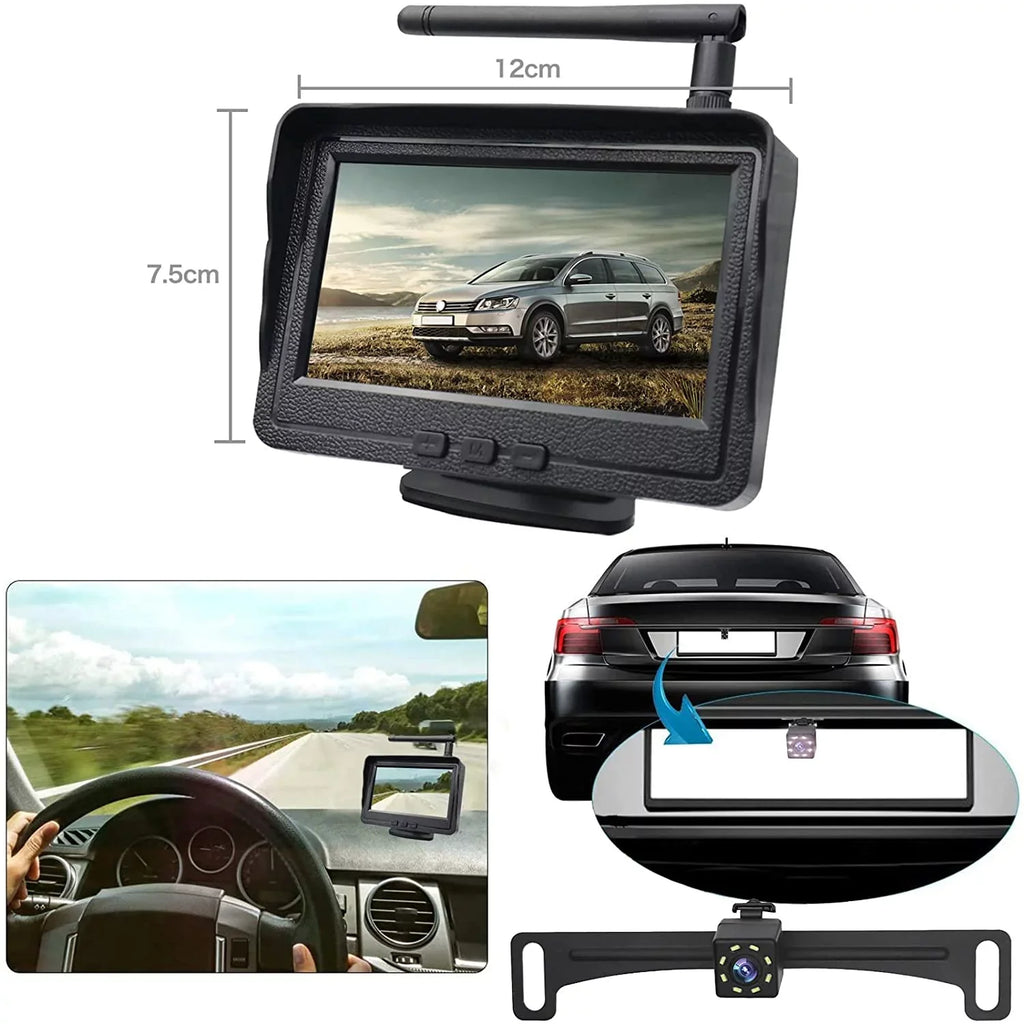 B-Qtech Wireless Backup Camera for Car, Waterproof Night Vision 170 Rear View Camera with 4.3"" LCD Monitor for Truck, RV