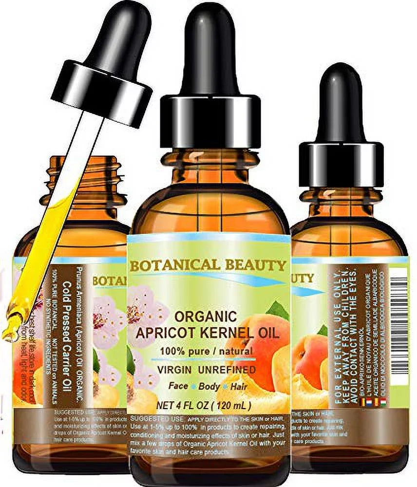 Organic Apricot Kernel Oil Australian 100 % Pure Natural Virgin Unrefined Cold Pressed Carrier Oil 4 Fl. Oz.- 120 Ml For Face, Body, Hair, Lip And Nail Care. Dry Skin, Cracked Hands, Rosacea, Ecz. - Exclusive Design
