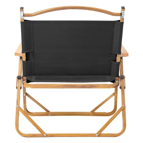 Stylish Fithood 53*55*61cm Medium Size Aluminum Frame 600D Black Oxford Cloth Bearing 100kg Imitation Wood Grain Spray Paint Camping Chair Black