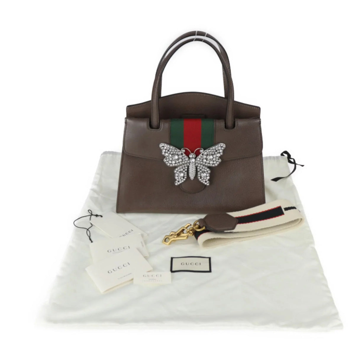 Pre-Owned GUCCI Gucci Totem Sherry Handbag 505342 Leather Rhinestone Brown 2WAY Shoulder Bag Butterfly Motif (Good)