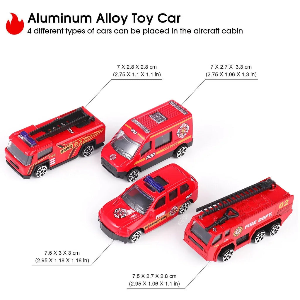 Stylish SHANNA Airplane Toy Fire Truck Playset with Music and Lights, Transformable Airplane Storage Cart, 3-6 Years Old Boys and Girls Birthday Christmas Gift (Red)