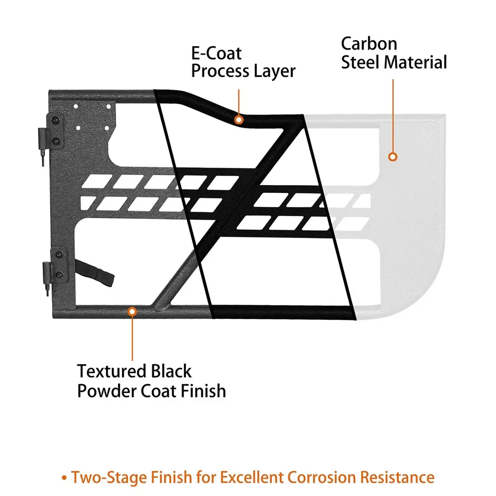 Stylish Hooke Road Fit 2018-2023 Jeep Wrangler JL 2-Door Steel Tubular Half Door Guards Frame Black