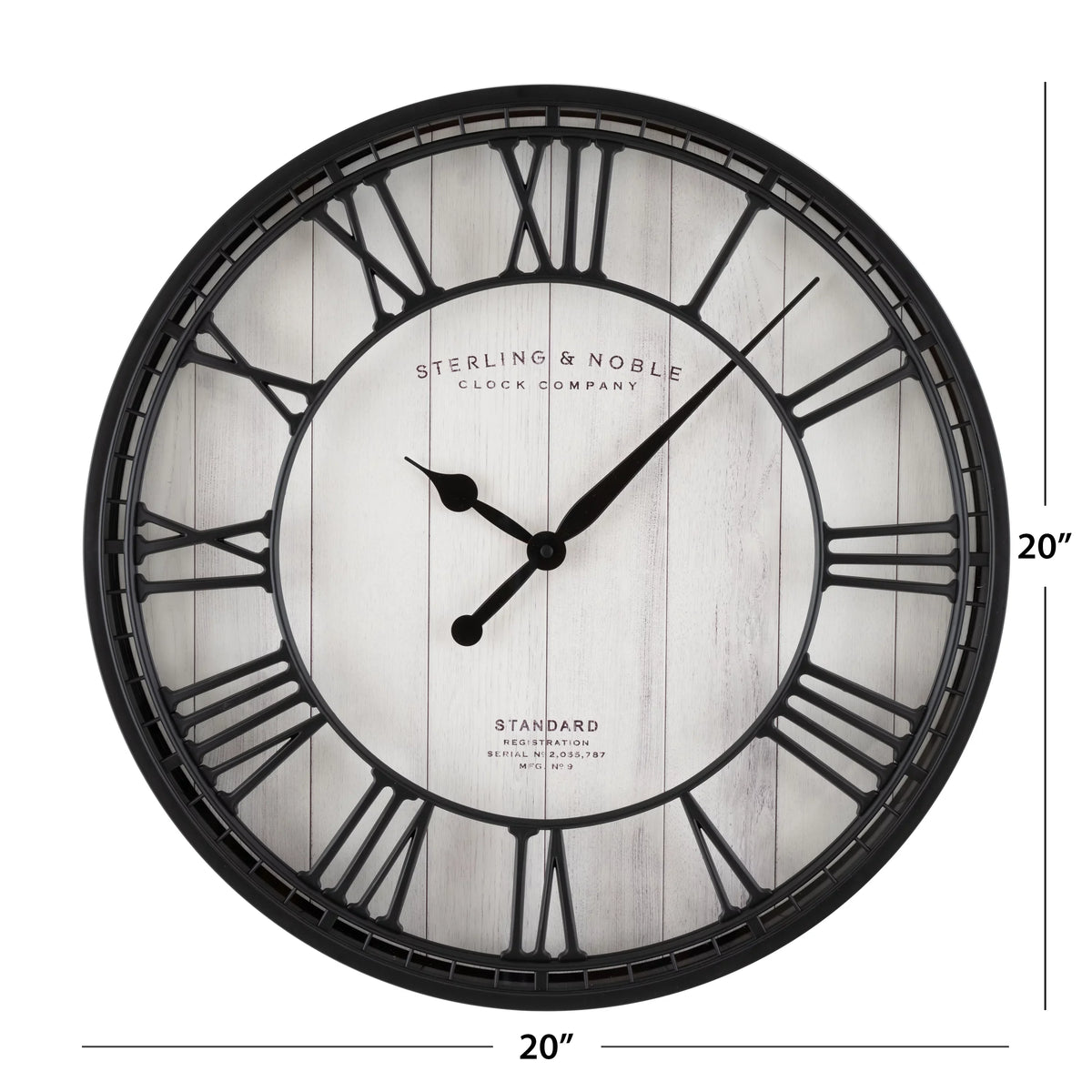 Stylish Better Homes & Gardens 20" Black and White Analog Round Raised Roman Numerals Grill Wall Clock