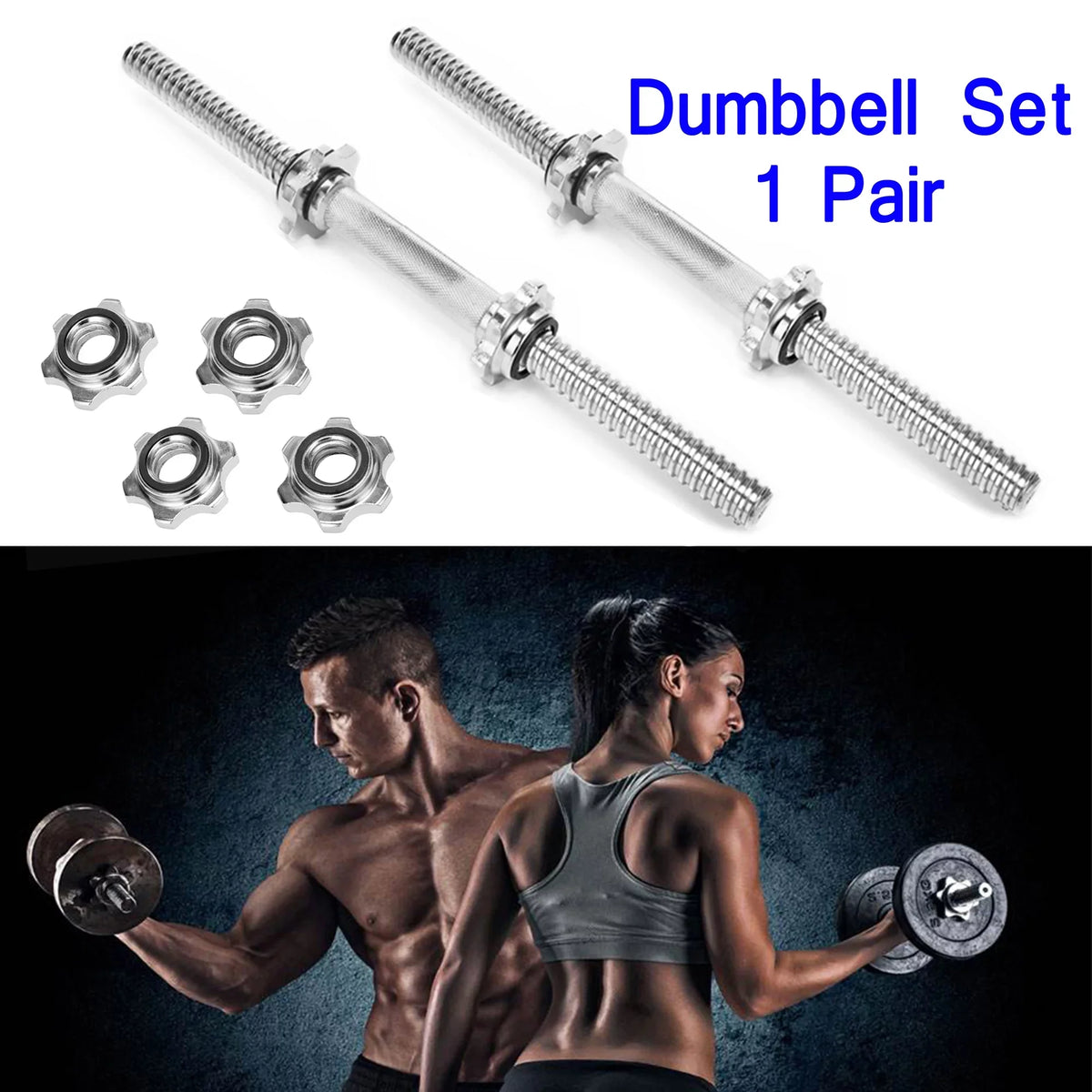 Stylish SAYFUT 17.77''/ 45cm Threaded Dumbbell Handles/ Adjustable Dumbbell Bar Handles - Fit 1 inch Standard Weight Plate - Weightlifting Accessories, Hex nut