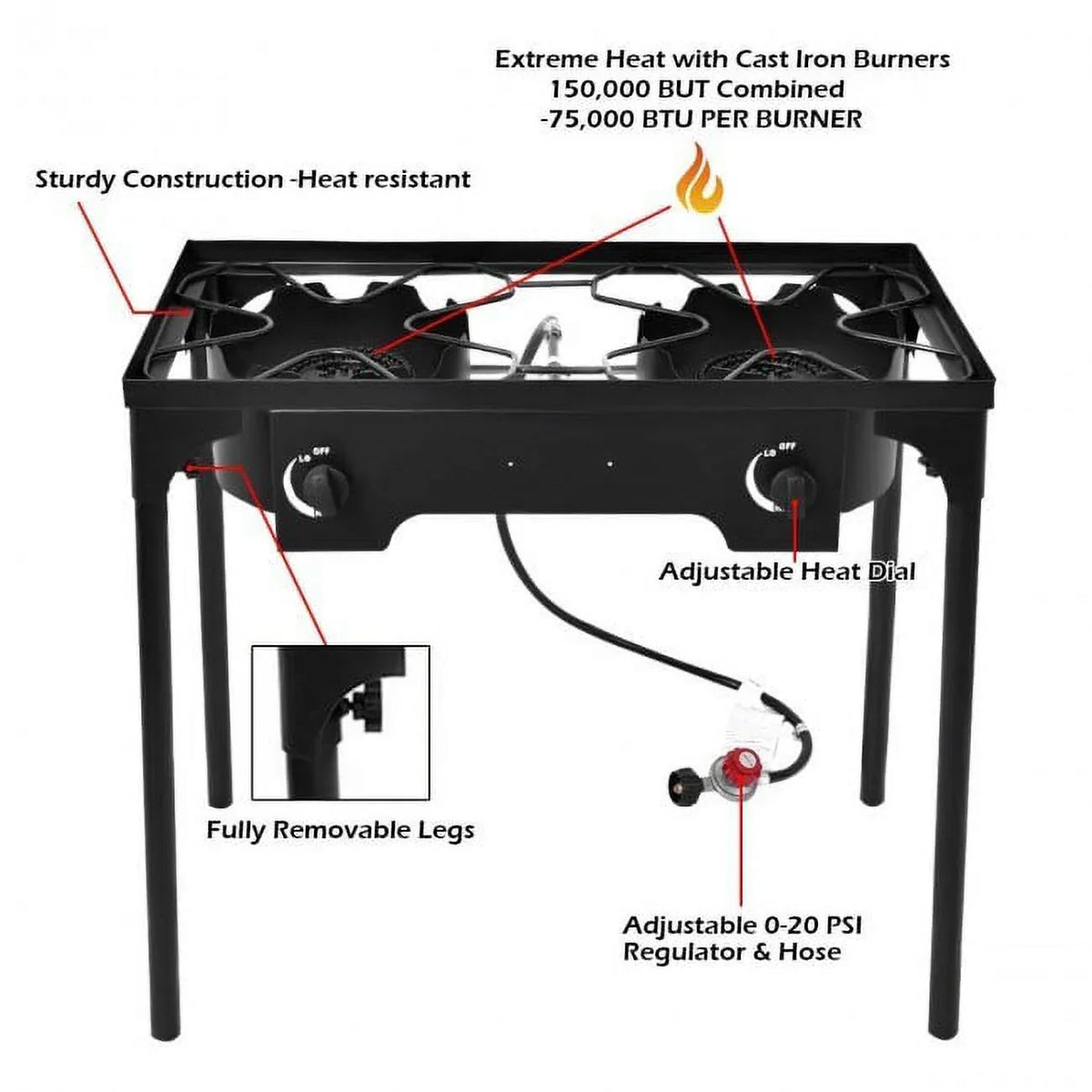 Double Burner Outdoor Stove BBQ Grill - 26.0 - Elevate your outdoor cooking experience!