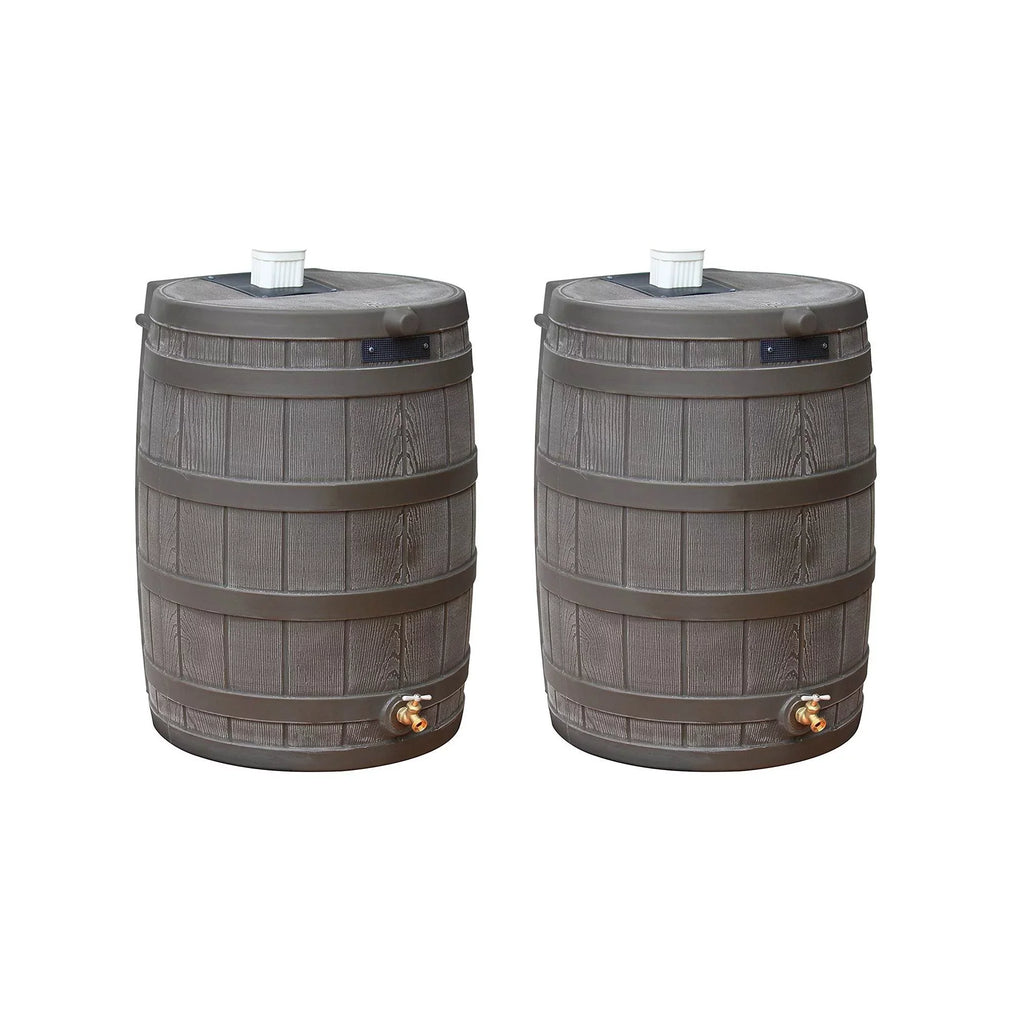 Stylish Good Ideas Rain Wizard 50 Gallon Rain Barrel Water Collector, Oak (2 Pack)