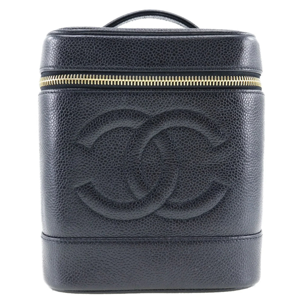 Pre-Owned CHANEL Vanity Handbag Coco Mark Matte Caviar Skin Made in France Black Zipper Ladies (Good)
