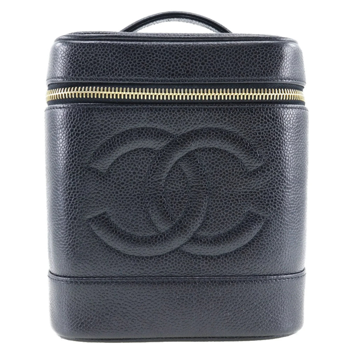 Pre-Owned CHANEL Vanity Handbag Coco Mark Matte Caviar Skin Made in France Black Zipper Ladies (Good)