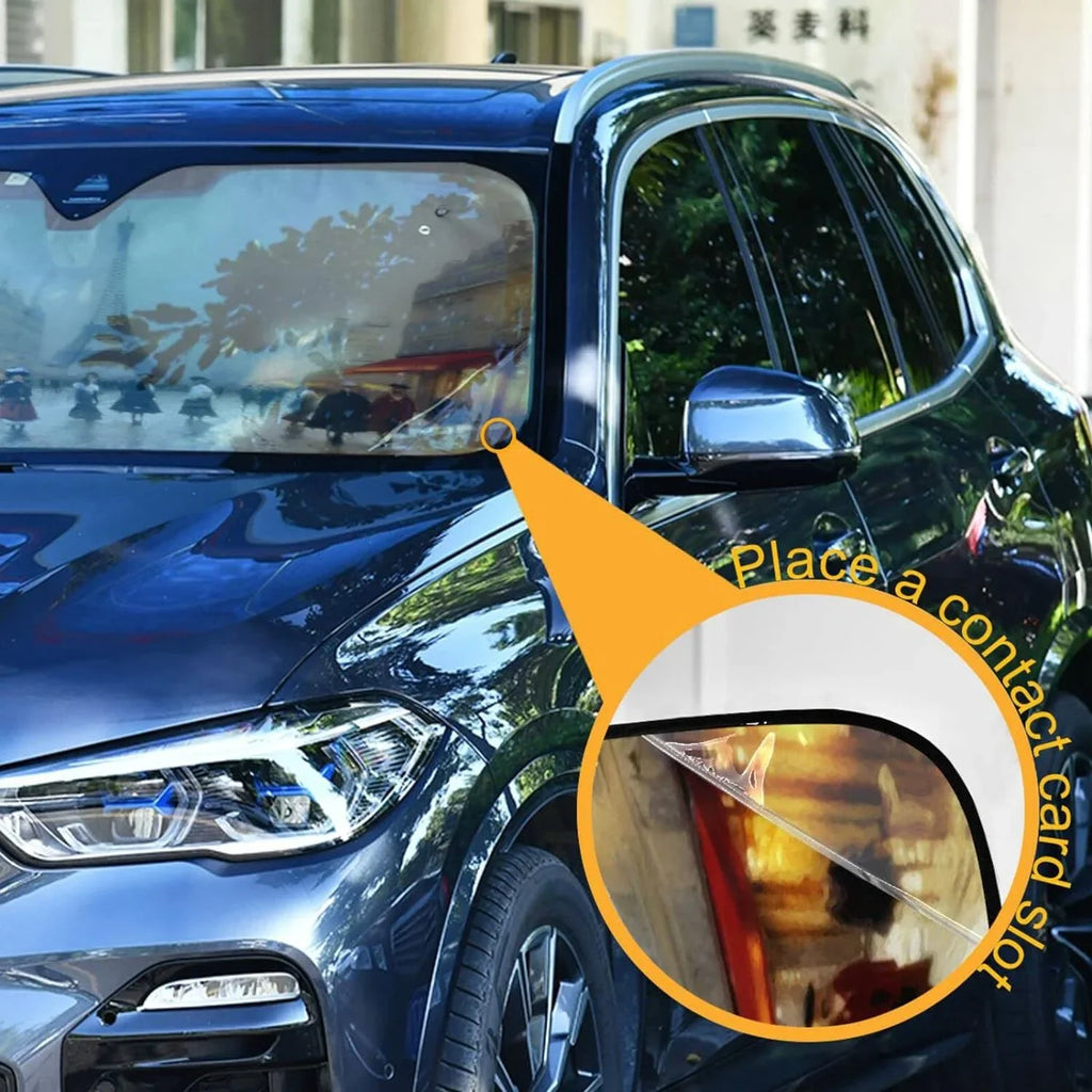 Wellsay Old Paris Landscape Car Windshield Sun Shade,oldable Visor Protector Keep Cool Sunshade Blocks UV Rays and Accessories to Protect for Cars,SUVs,Trucks-55Ã27.6in