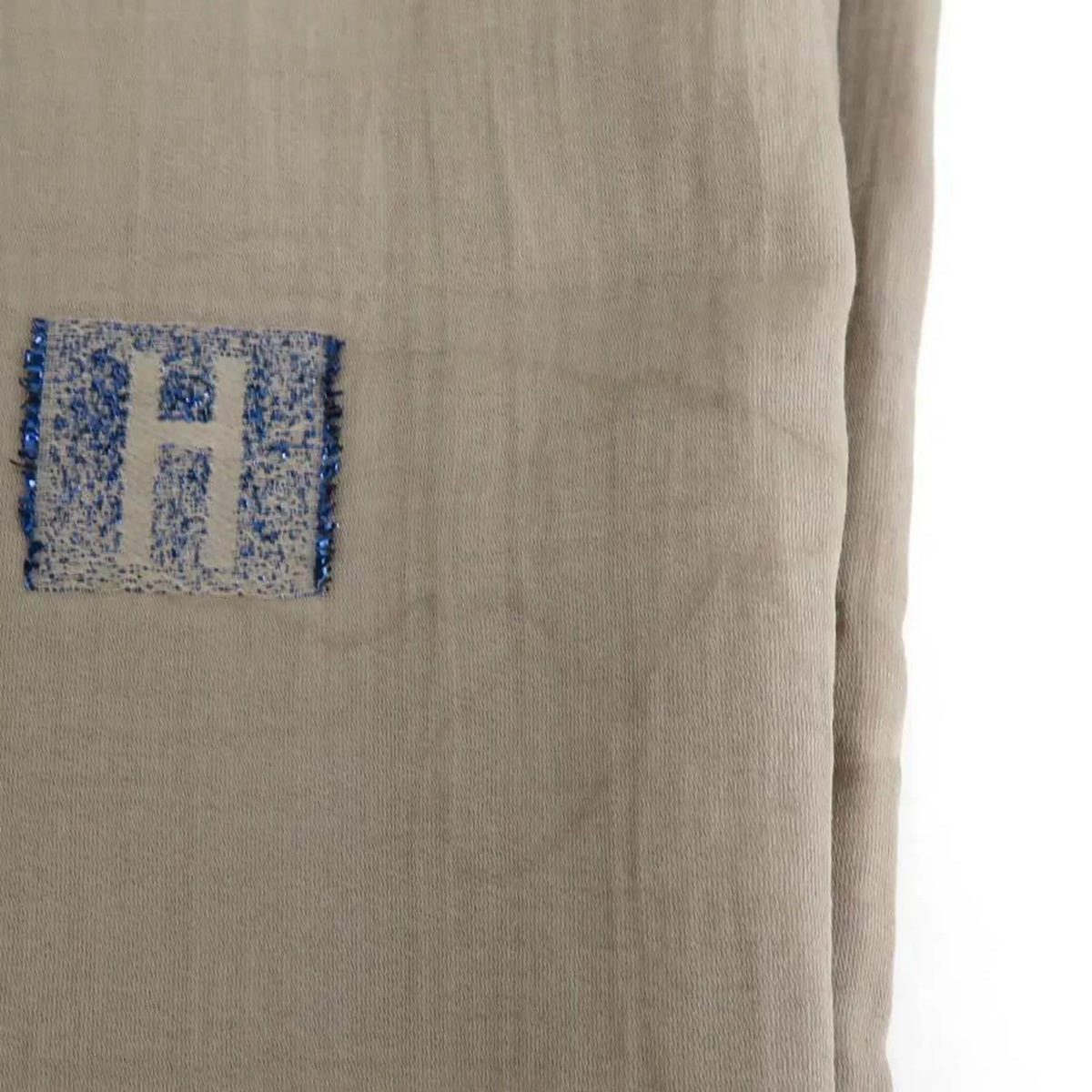 Pre-Owned Hermes HERMES Shawl Scarf H Logo Cotton/Silk/Polyester Greige/Blue Unisex e55881a (Good)