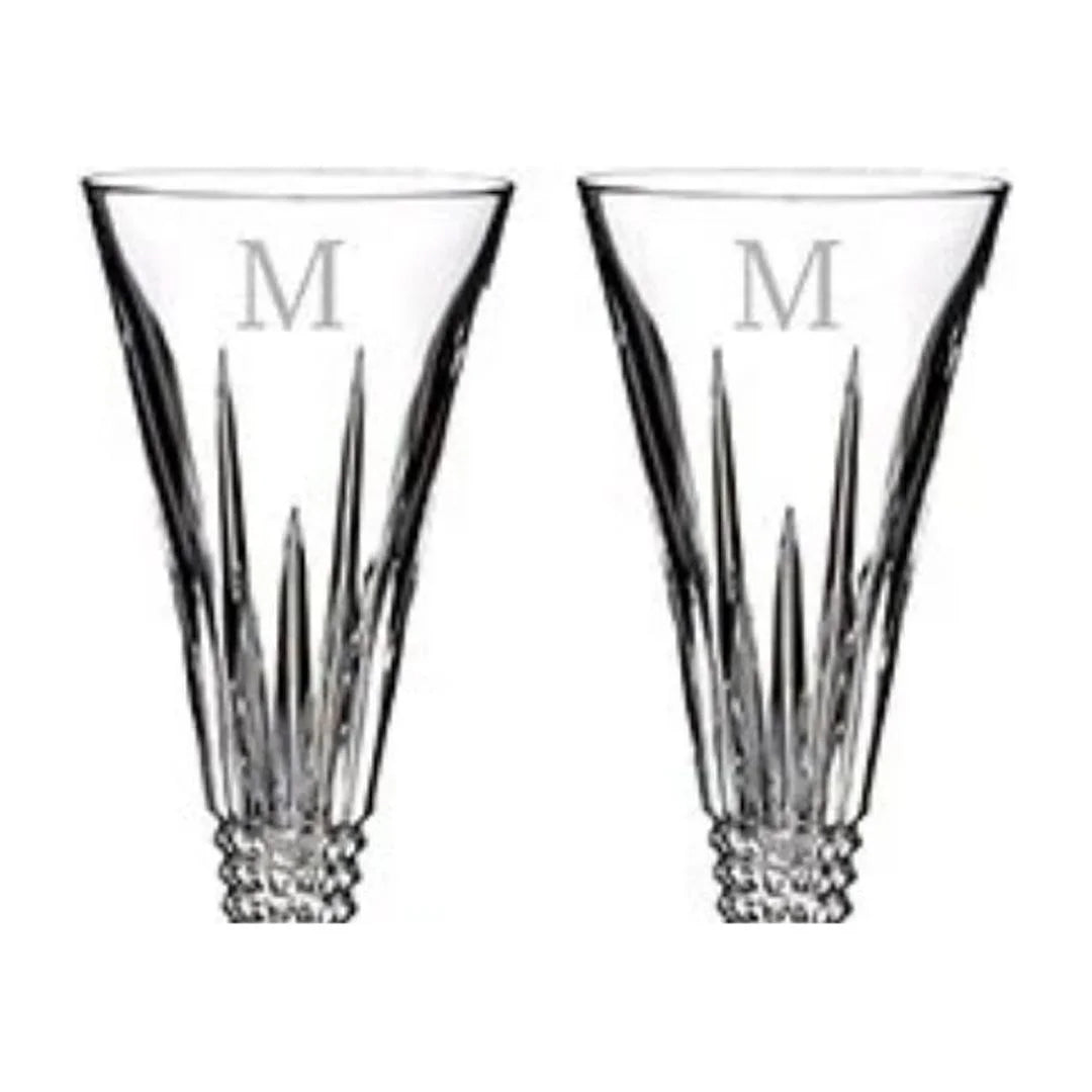 Waterford Lismore Diamond Block Letter Monogram Toasting Flutes Set of 2